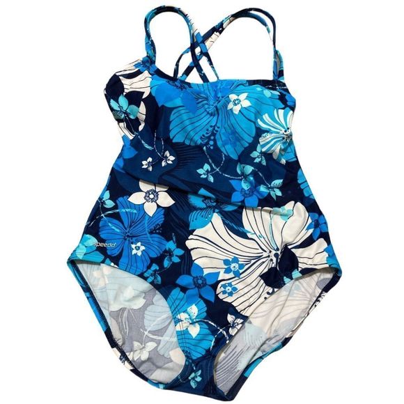 Speedo Swim Speedoblue Onepiece Bathing Suit With Builtin Shelf Bra